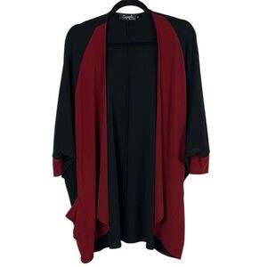 Sympli Black and Red Cardigan Sweater Open-Front Design Size 8